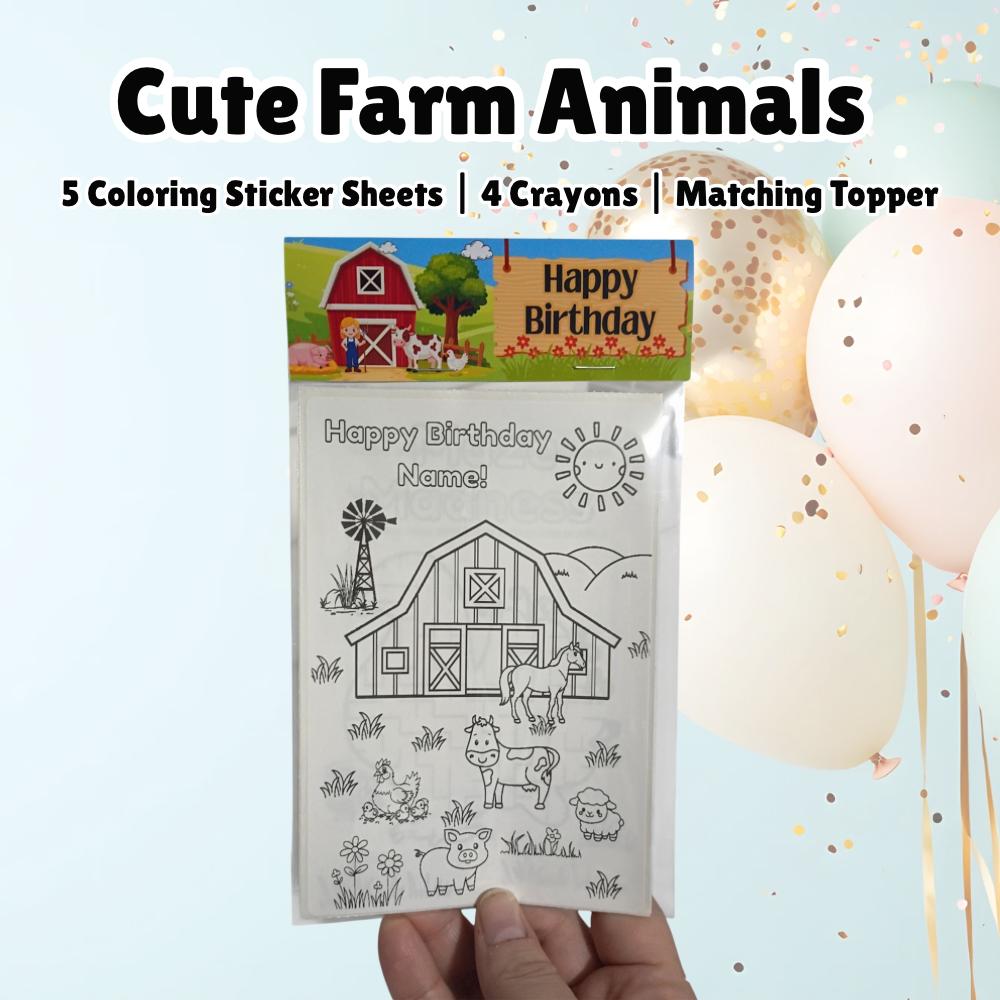 Farm Animal Coloring Sticker Sheets • Custom Coloring Party Favor