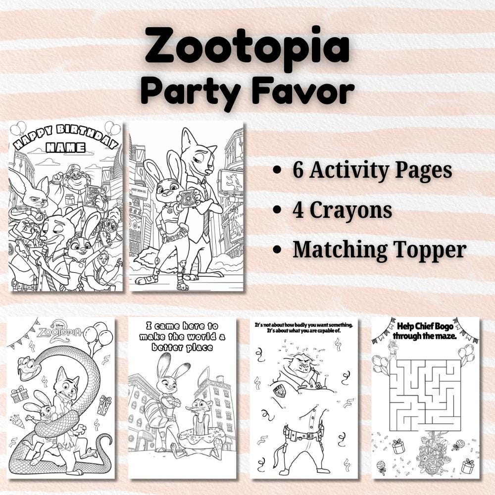 Zootopia Party Favor | Custom Coloring Activity Pack