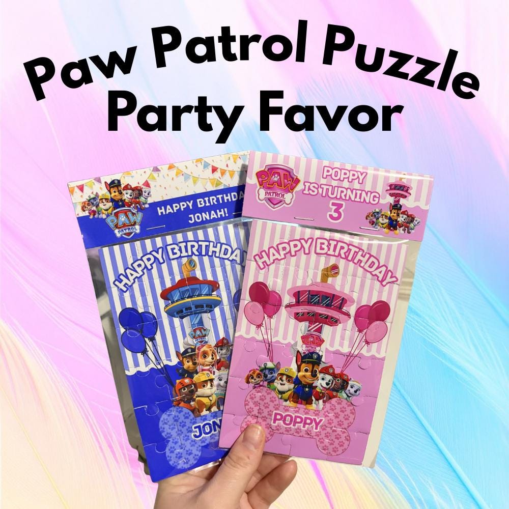 Personalized Paw Patrol Puzzle Party Favor • Custom Kids Party Favor • Foam Backing • Matching Topper Included