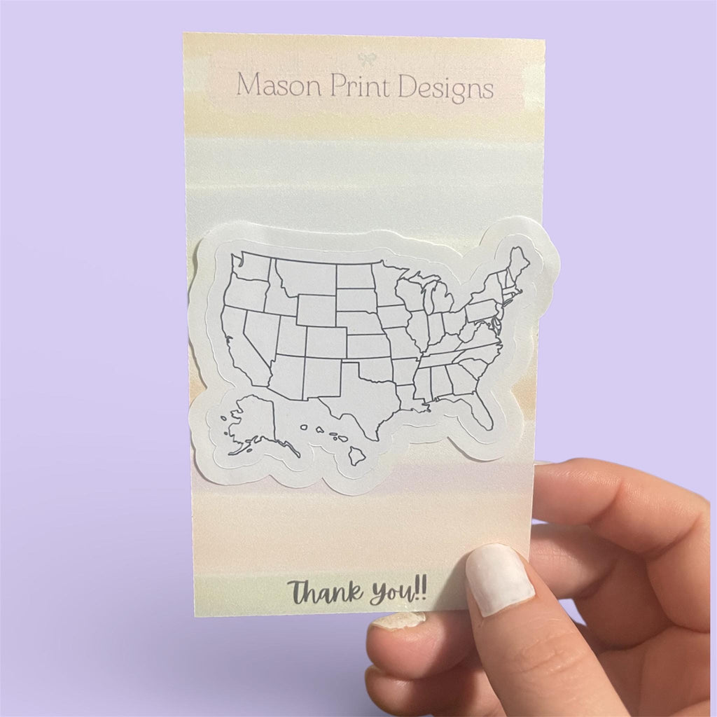 USA Travel Map Sticker | Color In, Waterproof Vinyl Decal
