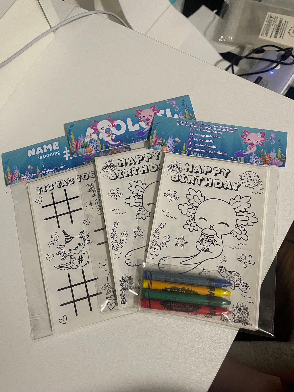 Axolotl Birthday Coloring Party Favor • Custom Coloring Party Favor