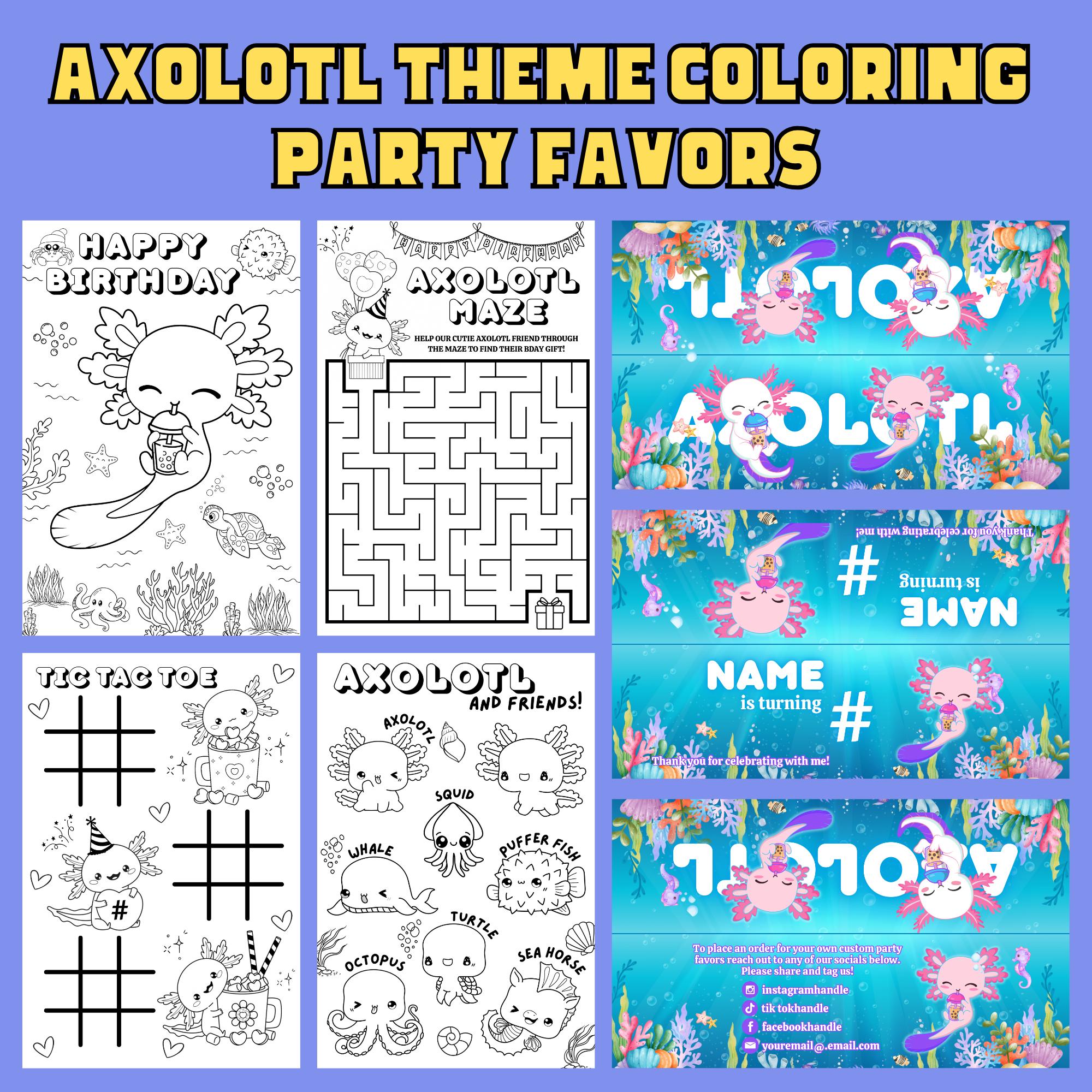 Axolotl Birthday Coloring Party Favor • Custom Coloring Party Favor