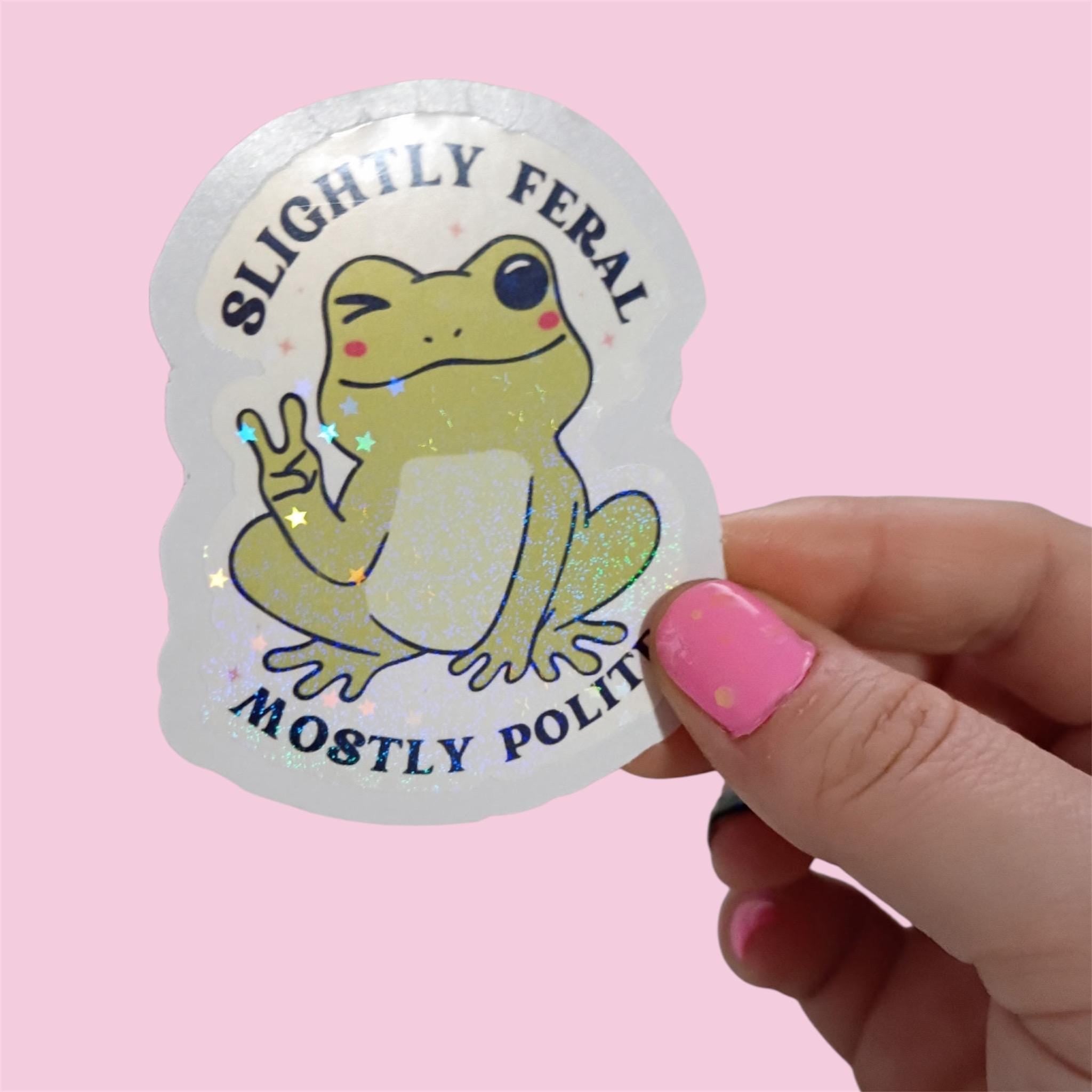 Slightly Feral Frog Sticker | Holographic Vinyl, Laptop Decal