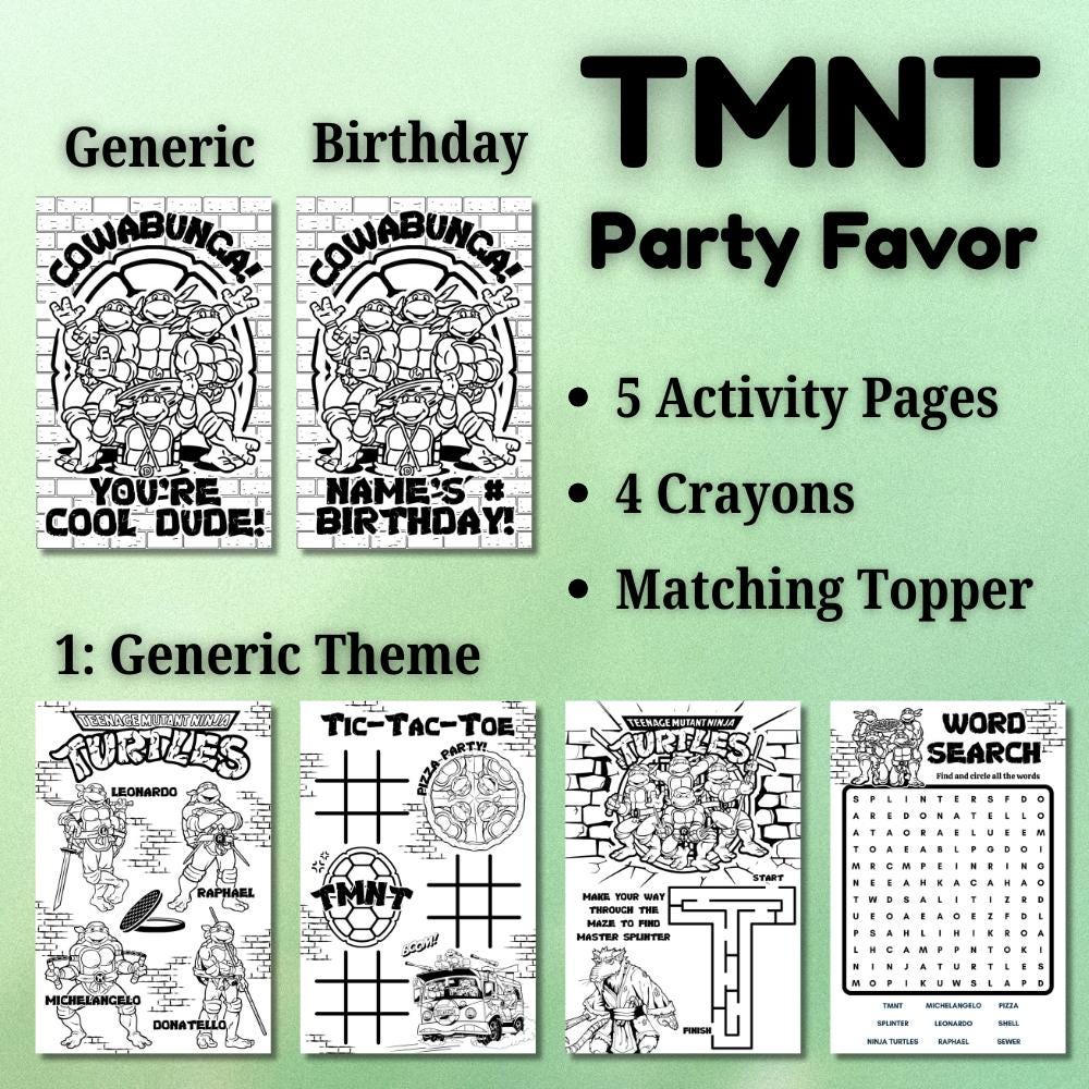 Personalized Ninja Turtle Coloring Party Favors | Birthday Activity Sheets