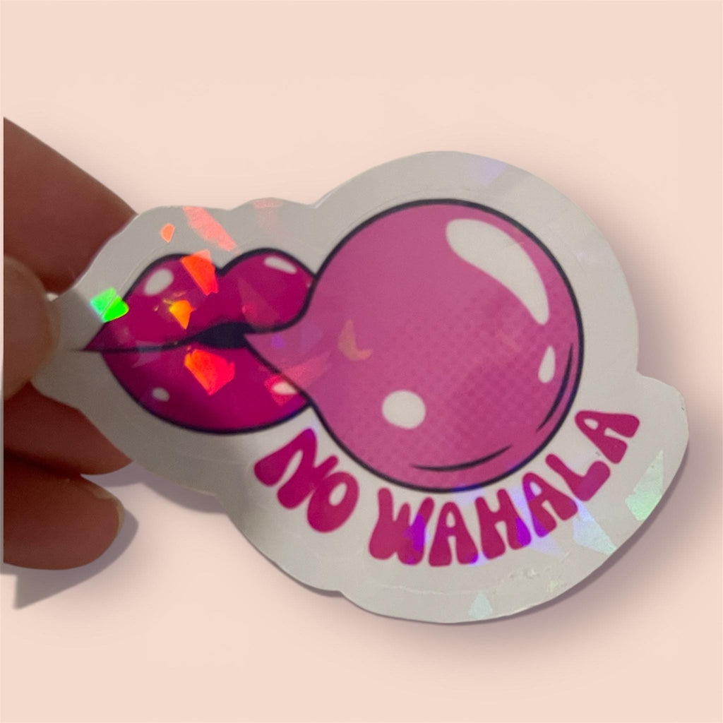 Afro Vibes No Wahala Sticker | Pink Bubble Gum Lips | Holographic Glossy Decal