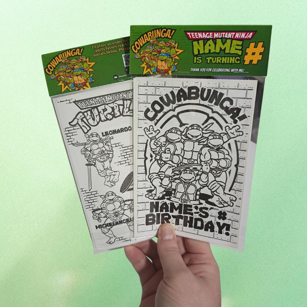 Personalized Ninja Turtle Coloring Party Favors | Birthday Activity Sheets