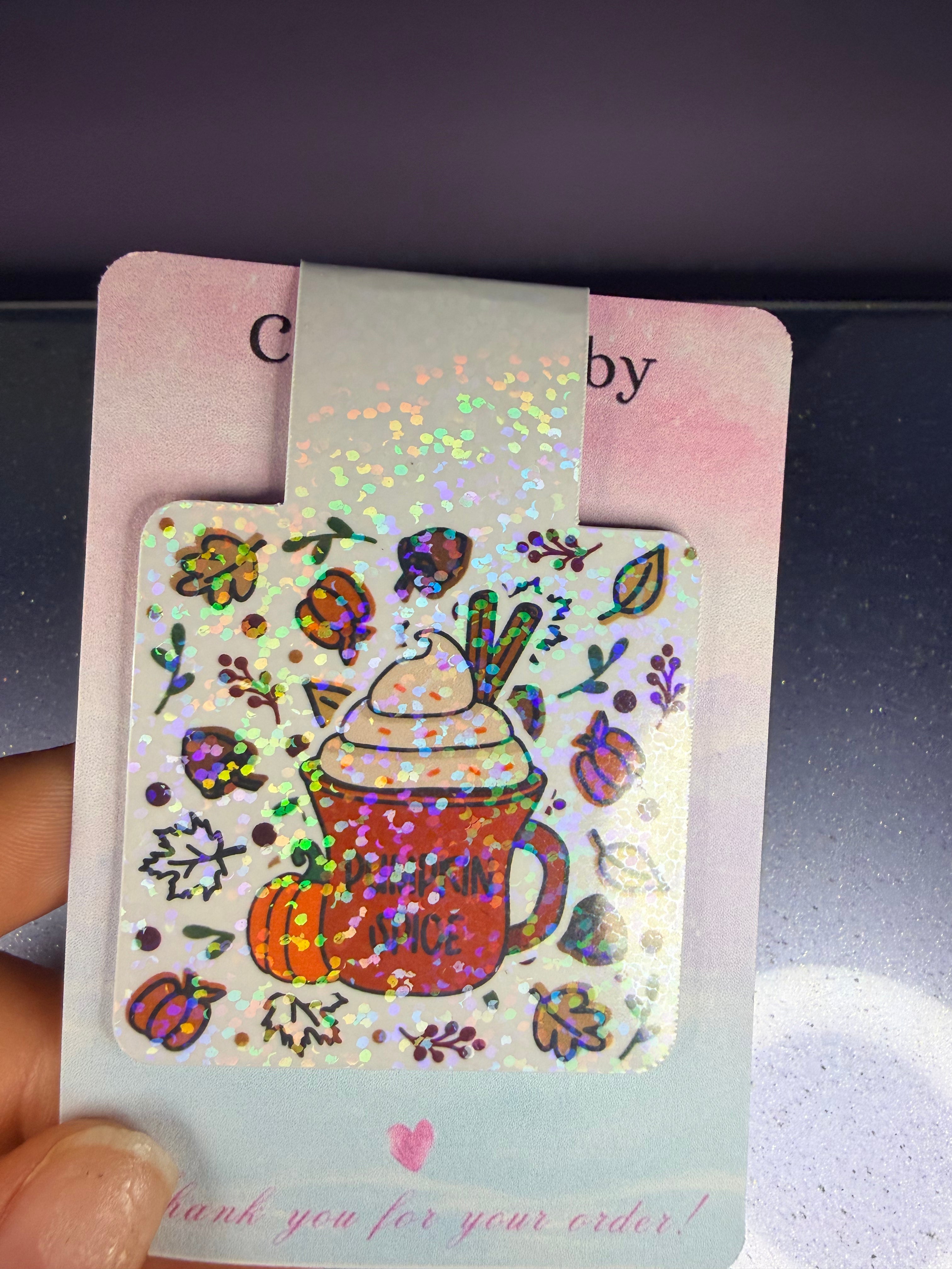 Pumpkin Spice Holographic Magnetic Bookmark – Fall Coffee Lover Gift